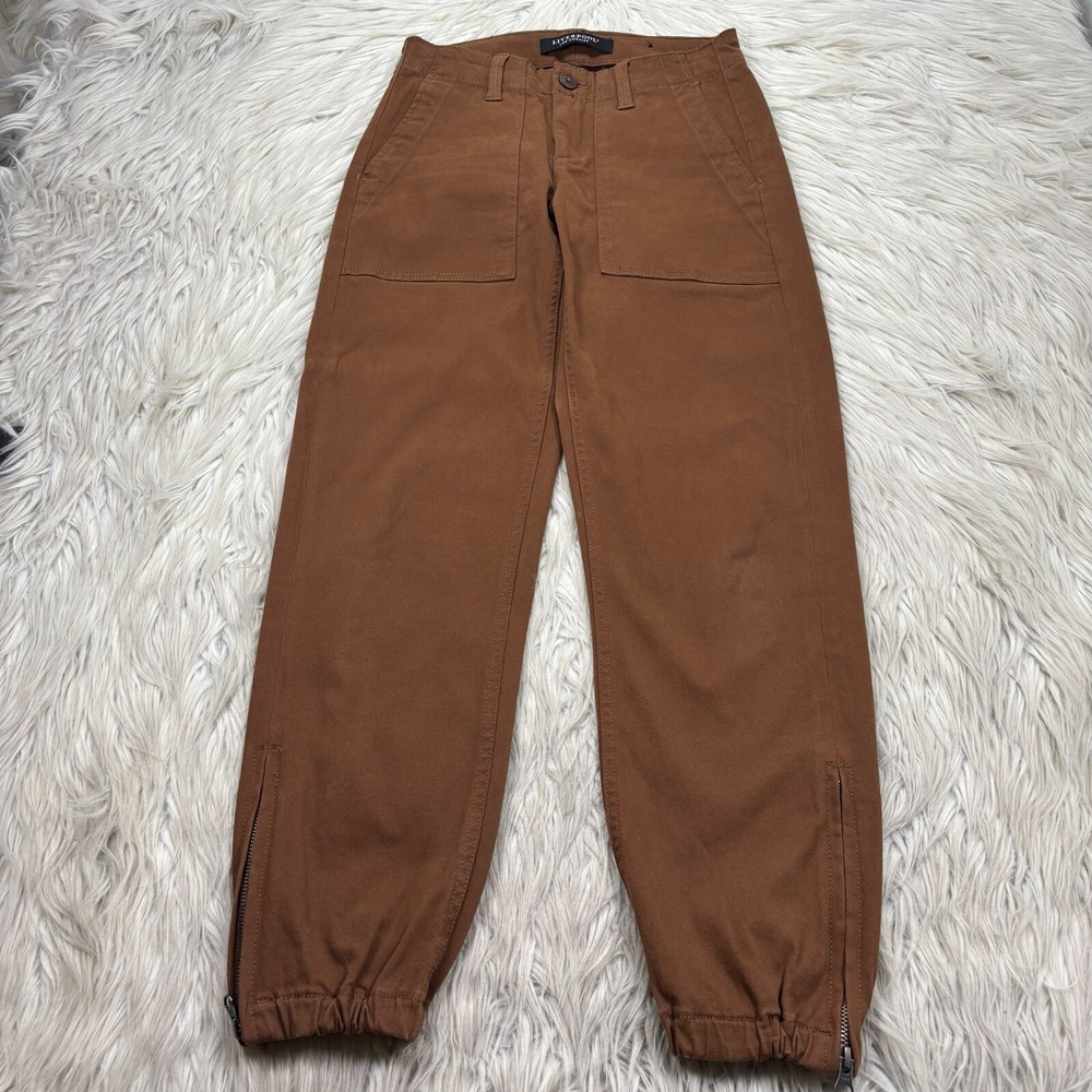 Liverpool Women's 25 Walnut‎ Brown Crop Utility Pants Jogger Zip Hem Barrel